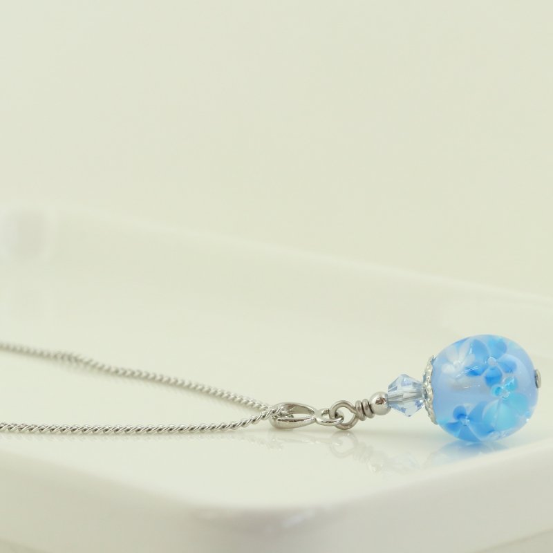画像1: 青空に咲いた♪お花のとんぼ玉(ネックレス002・G17-S4G7A29) (1)