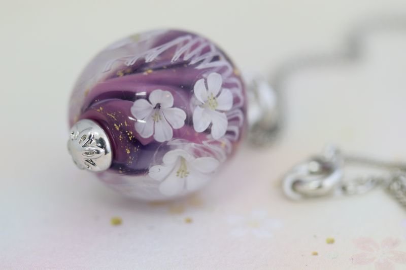 水中花パーツ大ネックレス【紫】 - とんぼ玉工房 いちの家
