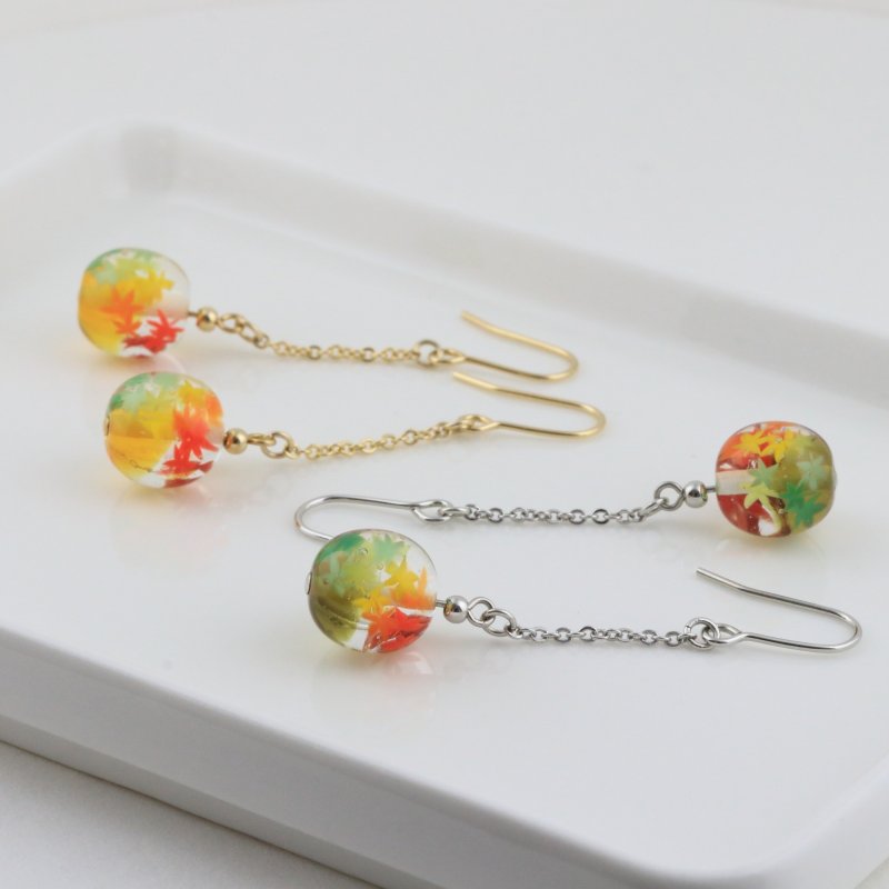画像6: にじいろもみじ｜秋の七色グラデーションで描くミニアチュール〜チェーンピアス〜【イヤリング・ピアス変更可】 (6)