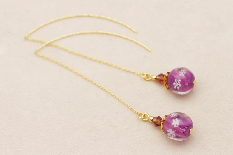 画像1: 雪の結晶【紫色】アメリカンピアス【yuki-10mm-G27-005-amp】 (1)