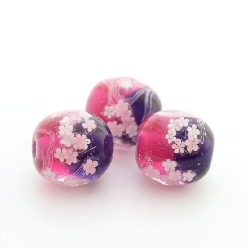 コアガラス　とんぼ玉　紫木蓮　新品未使用 赤紫桜 - とんぼ玉工房 いちの家